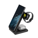 Crong PowerSpot Pivot Stand - Ładowarka bezprzewodowa 3w1 do iPhone, Samsung & Android, Galaxy Watch i słuchawek TWS (czarny)