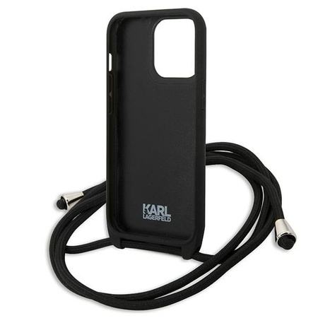 Original Handyhülle IPHONE 13 PRO Karl Lagerfeld Hardcase Leather Monogram Patch And Cord Iconik (KLHCP13LCMNIPK) schwarz