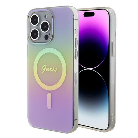 Original Handyhülle APPLE IPHONE 15 PRO MAX Guess Hardcase IML Iridescent MagSafe (GUHMP15XHITSP) rosa