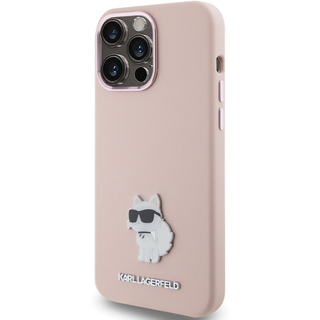 Karl Lagerfeld Silicone Choupette Metal Pin case for iPhone 15 Pro - pink