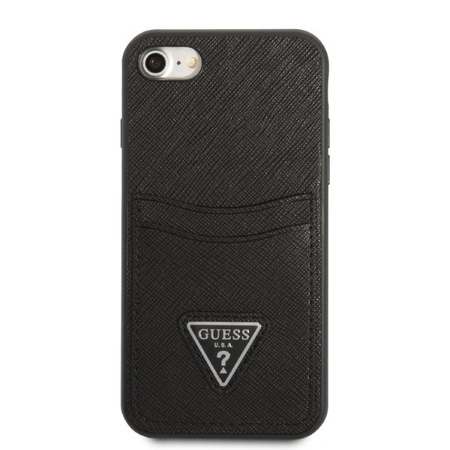 Original Handyhülle IPHONE SE 2022 / SE 2020 / 7 / 8 Guess Hardcase Saffiano Triangle Logo Cardslot schwarz