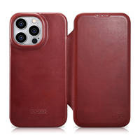 iCarer CE Oil Wax Premium Leather Folio Case Leather Case for iPhone 14 Pro Flip Magnetic MagSafe Red (AKI14220706-RD)