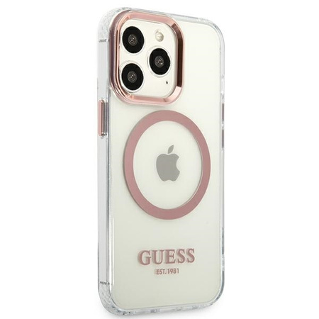 Oryginalne Etui IPHONE 13 PRO Guess Hard Case Metal Outline Magsafe (GUHMP13LHTRMP) różowe