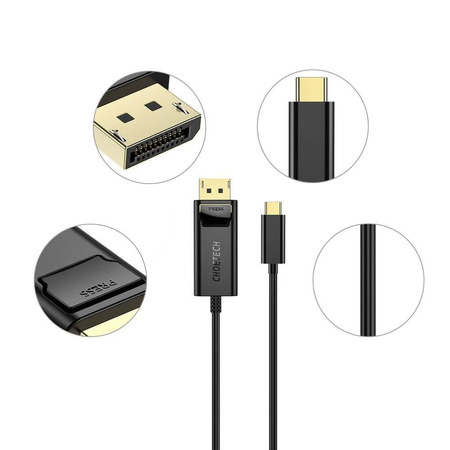 Choetech jednokierunkowy kabel przejściówka z USB Typ C do Display Port 4K 1,8m czarny (XCP-1801BK)