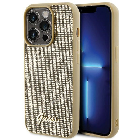 Guess Disco Metal Script Hülle für iPhone 15 Pro – Gold