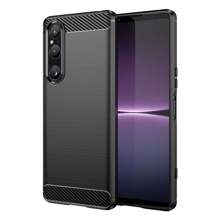 Carbon Case Cover für Sony Xperia 1 V flexible Silikon-Carbon-Hülle schwarz