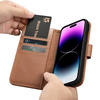 iCarer Wallet Case 2in1 etui iPhone 14 Pro Max skórzany pokrowiec z klapką Anti-RFID brązowy (WMI14220728-BN)