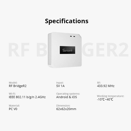 Sonoff centralka sterująca Wi-Fi do urządzeń RF433MHz biała (Bridge R2)