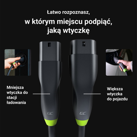 Green Cell - Kabel GC Snap Typ 2 do ładowania EV 11kW 7m 16A do Tesla Model Y / 3 / S / X, Kia EV6, VW ID.4 / ID.5, BMW i4 / iX, Ford Mach-E