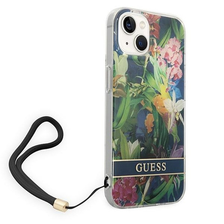 Original Case IPHONE 14 Guess Hardcase Flower Strap (GUOHCP14SHFLSB) blue