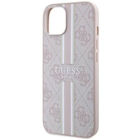 Oryginalne Etui IPHONE 13 / 14 / 15 Guess Hardcase 4G Printed Stripes MagSafe (GUHMP15SP4RPSP) różowe