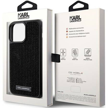 Karl Lagerfeld Rhinestone Logo Metal Plate case for iPhone 15 Pro Max - black