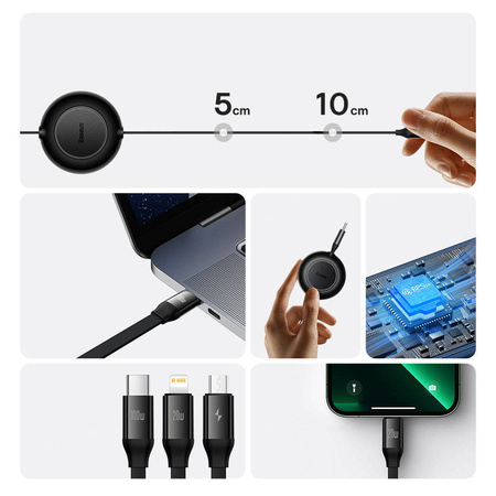 Baseus Bright Mirror 2 retractable cable 3in1 USB Type C - micro USB + Lightning + USB Type C 3.5A 1.1m green (CAMJ010206)