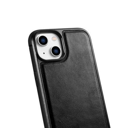 iCarer Leather Oil Wax case covered with natural leather for iPhone 14 Plus black (WMI14220719-BK)