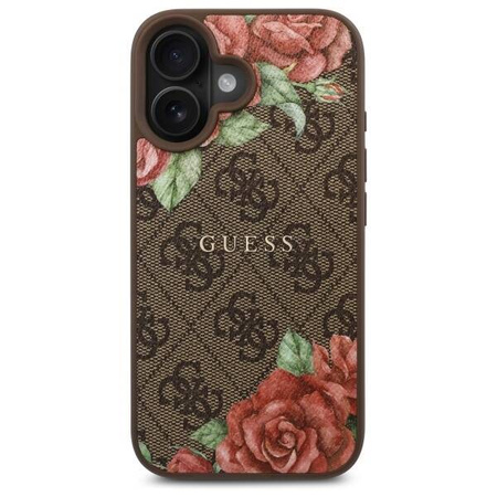 Oryginalne Etui IPHONE 16 Guess Hardcase 4G Flowers Print MagSafe (GUHMP16SP4ROPEMCW) brązowe