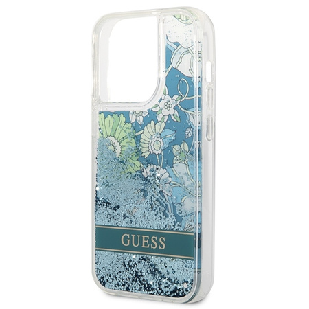 Guess Liquid Glitter Flower – Etui iPhone 14 Pro Max (zielony)