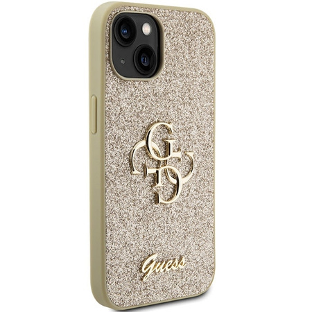 Guess Glitter Script Big 4G Hülle für iPhone 15 – Gold