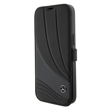 Oryginalne Etui MERCEDES bookcase Leather Wave Patern MEBKP15L8ROLK do Iphone 15 Pro Czarny