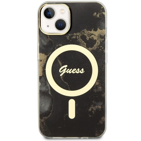 Guess GUHMP14SHTMRSK iPhone 14 6.1&quot; black/black hardcase Golden Marble MagSafe