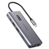 Choetech multifunktionaler HUB mit Display 12in1 USB-C auf USB-C / USB-A / HDMI / VGA / AUX / SD / TF grau (HUB-M26)