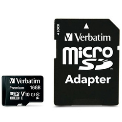 Verbatim Karta microSDHC 16GB V10 + adapter czarny/black 44082