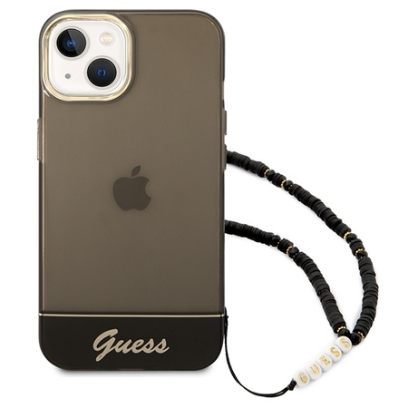 Original Case IPHONE 14 PLUS Guess Hardcase Translucent Pearl Strap black