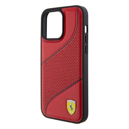 Original Case APPLE IPHONE 15 PRO MAX Ferrari Hardcase Perforated Waves Metal Logo (FEHCP15XPWAR) red