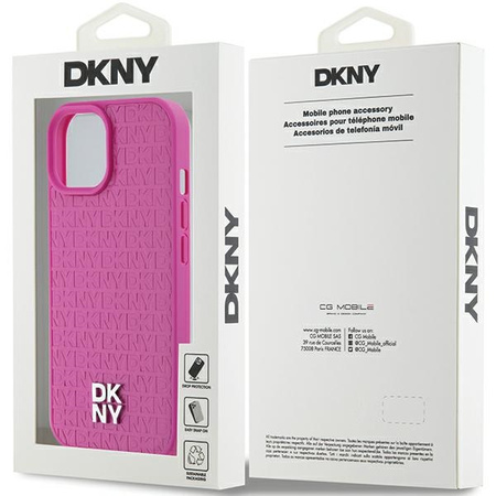 DKNY DKHMP15SPSHRPSP iPhone 15 / 14 / 13 6.1" różowy/pink hardcase Leather Pattern Metal Logo MagSafe