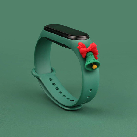 Strap Xmas opaska do Xiaomi Mi Band 4 / Mi Band 3 świąteczny silikonowy pasek bransoletka ciemnozielony (dzwonek)