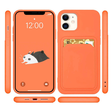 Card Case silikonowe etui portfel z kieszonką na kartę dokumenty do iPhone 12 Pro Max pomarańczowy