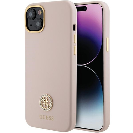 Etui Guess Silicone Logo Strass 4G na iPhone 15 Plus / 14 Plus - jasnoróżowe