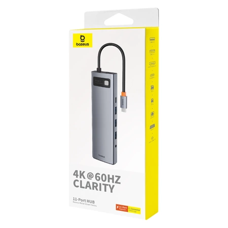 HUB 11in1 Baseus Metal Gleam Series USB-C zu USB-C PD / 3x USB-A 3.0 / USB-A 2.0 / HDMI / VGA / AUX / RJ-45 / SD TF - Grau