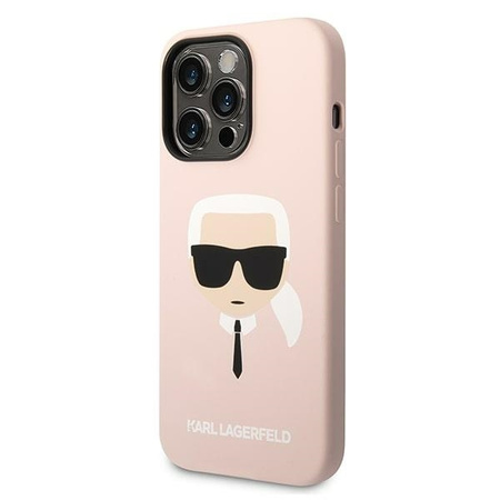 Original Handyhülle IPHONE 14 PRO Karl Lagerfeld Hardcase Silicone Karl`s Head MagSafe (KLHMP14LSLKHLP) rosa