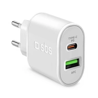 SBS TETRPD20W 20W USB-A USB-C Wall Charger with Power Delivery - White