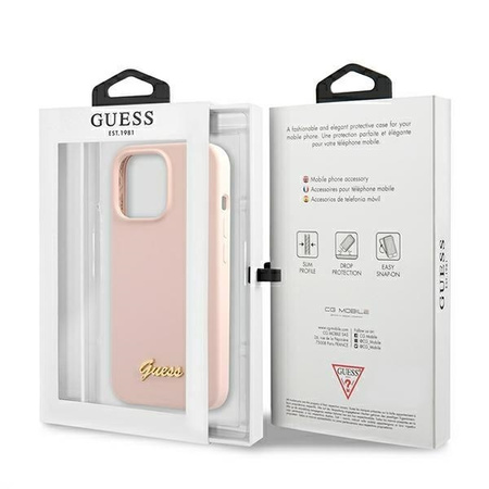 Guess GUHMP13LLSLMGLP iPhone 13 Pro / 13 6.1 &quot;light pink / light pink hardcase Silicone Script Gold Logo Magsafe