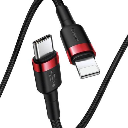 Baseus Cafule Cable wytrzymały nylonowy kabel przewód USB Typ C PD / Lightning 18W QC3.0 1m czarny-czerwony (CATLKLF-91)