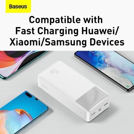 Baseus Bipow Powerbank mit Display 30000mAh 15W weiß (Overseas Edition) + USB-A - Micro USB Kabel 0,25m weiß (PPBD050202)