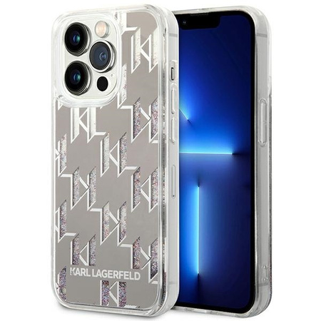 Original Case IPHONE 14 PRO Karl Lagerfeld Hardcase Liquid Glitter Monogram (KLHCP14LLMNMS) silver