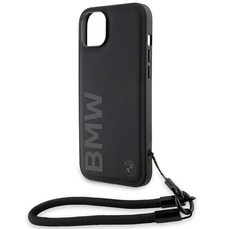 BMW Signature Leder-Wordmark-Cord-Hülle für iPhone 15/14/13 – Schwarz