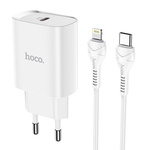 HOCO ładowarka sieciowa Typ C PD 20W Fast Charge Smart Charging z kablem do iPhone Lightning 8-pin N14 biała