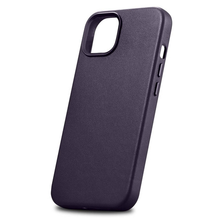 iCarer Case Leather genuine leather case cover for iPhone 14 Plus dark purple (MagSafe compatible)