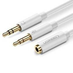 UGREEN AV140 Rozdzielacz audio AUX słuchawki + mikrofon do kabel mini jack 3,5 mm, 28cm, ABS (biały)