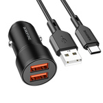 Borofone Ładowarka samochodowa BZ19 Wisdom - 2xUSB - 12W z kablem USB na Typ C czarna