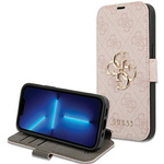 Oryginalne Etui IPHONE 13 / 14 / 15 Guess Book 4G Metal Gold Logo (GUBKP15S4GMGPI) różowe