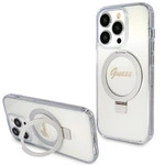 Guess Ring Stand Script Glitter MagSafe case for iPhone 15 Pro Max - transparent