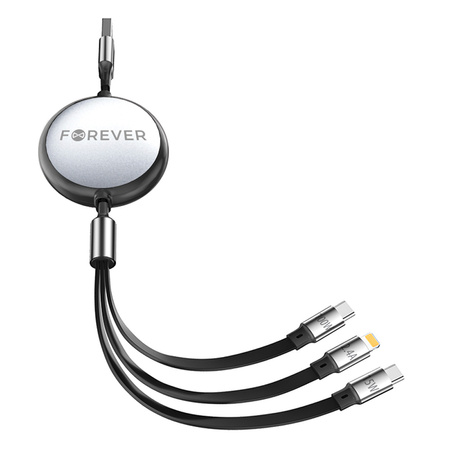 Forever kabel 3w1 USB - Lightning + 2x USB-C 1,2 m 100W czarny