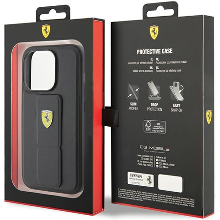 Ferrari nakładka do iPhone 15 Pro Max 6,7&quot; FEHCP15XGSPSIK czarna HC GRIP STAND PU