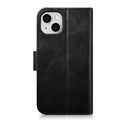 iCarer Oil Wax Wallet Case 2in1 etui iPhone 14 Plus skórzany pokrowiec z klapką Anti-RFID czarny (WMI14220723-BK)