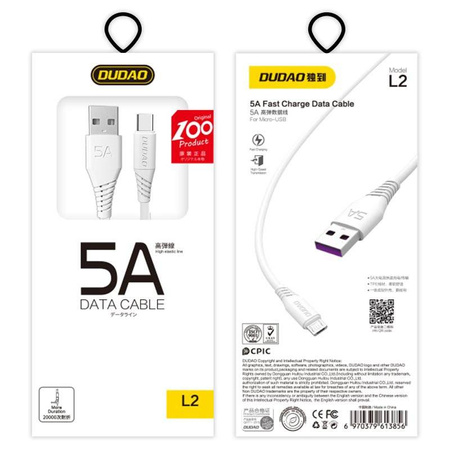 Dudao przewód kabel USB / USB Typ C 5A 2m biały (L2T 2m white)