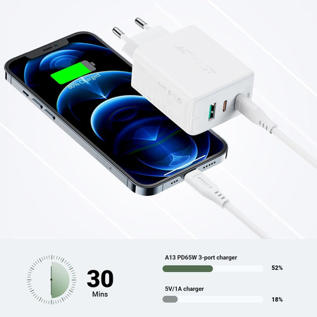 Acefast 2in1 Ladegerät 2x USB Type C / USB 65W, PD, QC 3.0, AFC, FCP (Set mit Kabel) schwarz (A13 schwarz)